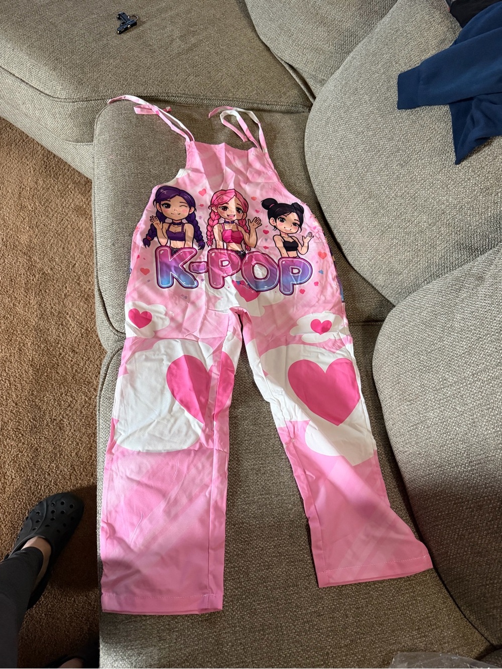 Kids Pink K-POP Graphic Overalls